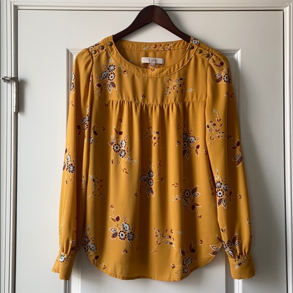 Mustard floral Loft blouse